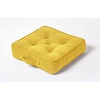 Homescapes Rajput Ribbed Cotton Floor Cushion in Yellow | Size: 40 cm x 40 cm