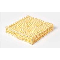 Homescapes Cotton Gingham Check Floor Cushion in Yellow | Size: 50 cm x 50 cm