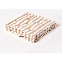 Homescapes Cotton Thick Stripe Floor Cushion in Beige | Size: 40 cm x 40 cm