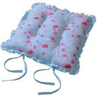 Homescapes Reversible Blue Frilled Cushion Seat Pad with Ties Birds & Flowers | Size: 40 cm x 40 cm