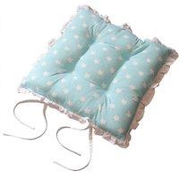 Homescapes Reversible White Frilled Cushion Seat Pad with Ties Blue Stars | Size: 40 cm x 40 cm