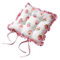 Homescapes Reversible Pink Frilled Cushion Seat Pad with Ties Cup Cakes | Size: 40 cm x 40 cm
