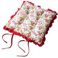 Homescapes Reversible Red Frilled Cushion Seat Pad with Ties Owls | Size: 40 cm x 40 cm