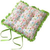 Homescapes Reversible Green Frilled Cushion Seat Pad with Ties Retro Flower | Size: 40 cm x 40 cm