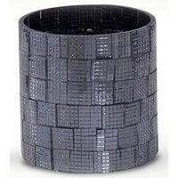 Homescapes Mosaic Glass Wind Light Candle Holder Polished Steel Base in Black