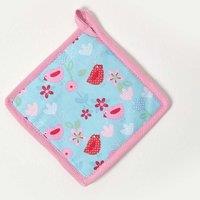 Homescapes Birds & Flowers Pink Cotton Pot Holder in Blue