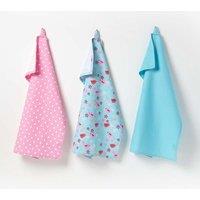 Homescapes Cotton Birds & Flowers Pink Blue Tea Towels Set Of Three