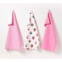 Homescapes Cotton Cupcakes Pink Blue Tea Towels Set Of Three