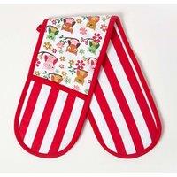 Homescapes Red Owls Cotton Double Oven Glove