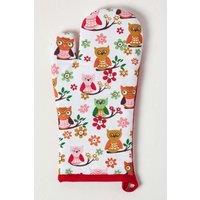 Homescapes Red Owls Cotton Oven Glove