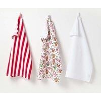 Homescapes Red Owls Cotton Tea Towels Set Of Three