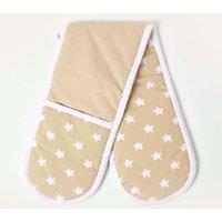 Homescapes Beige Stars Cotton Double Oven Glove
