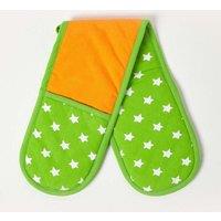 Homescapes Orange & Green Stars Cotton Double Oven Glove