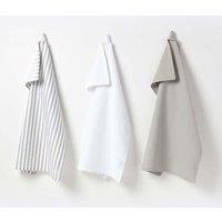 Homescapes Striped Grey Cotton Tea Towels Set Of Three