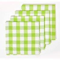 Homescapes Block Check Cotton Gingham Napkins, Set of 4 in Green