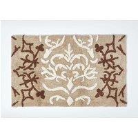 Homescapes Damask Cotton Bath Mat Soft, Absorbent & Non-Slip in Beige