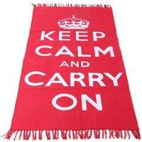 Homescapes Keep Calm & Carry On Handwoven 100% Cotton Rug in, 60 x 100 cm in White | Size: 60 cm x 100 cm