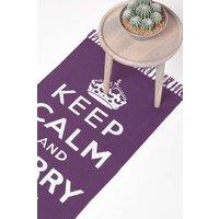 Homescapes Keep Calm & Carry On Handwoven 100% Cotton Rug in, 60 x 100 cm in Purple | Size: 60 cm x 100 cm