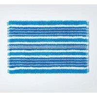 Homescapes Handloomed Striped Cotton Bath Mat in Blue