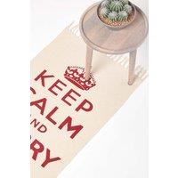 Homescapes Keep Calm & Carry On Handwoven 100% Cotton Rug in, 60 x 100 cm in Red | Size: 60 cm x 100 cm