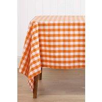 Homescapes Block Check Cotton Gingham Tablecloth, 137cm x 137cm in Orange | Size: 137 cm x 137 cm