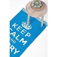Homescapes Keep Calm & Carry On Handwoven 100% Cotton Rug in, 60 x 100 cm in Blue | Size: 60 cm x 100 cm