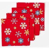 Homescapes Christmas Snowflake Cotton Fabric 4 Napkins Set in Red