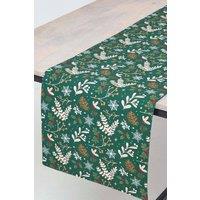 Homescapes Festive Forest Green Christmas Table Runner 35 x 250 cm