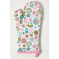 Homescapes Retro Flower Cotton Oven Glove in Green