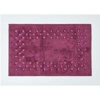 Homescapes Cotton Check Border Bath Mat in Aubergine