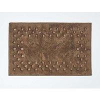 Homescapes Cotton Check Border Bath Mat in Chocolate