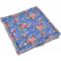 Homescapes Blue Roses Cotton Floor Cushion | Size: 40 cm x 40 cm