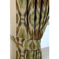 Homescapes Jacquard Geometric Curtain Tie Back Pair in Green