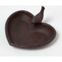 Homescapes Decorative Bird Rustic Heart Bird Bath Cast Iron in Brown