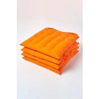 Homescapes 4 Pack Seat Pads Luxury 100% Cotton Indoor Outdoor Garden Cushion, 40cm in Orange | Size: 40 cm x 40 cm