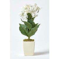 Homescapes Small Artificial Hydrangea Flower in Pot, 38 cm Tall in Cream