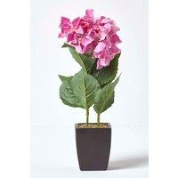 Homescapes Small Artificial Hydrangea Flower in Pot, 38 cm Tall in Pink