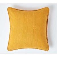 Homescapes Cotton Rajput Ribbed Cushion Cover in Mustard | Size: 45 cm x 45 cm