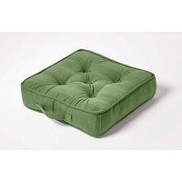 Homescapes Rajput Ribbed Cotton Floor Cushion in Dark Olive | Size: 40 cm x 40 cm