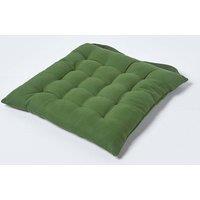 Homescapes Seat Pad Luxury 100% Cotton Indoor Outdoor Garden Cushion, Button Tie, 40cm in Dark Olive