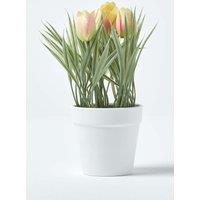 Homescapes Artificial Tulips in White Decorative Pot, 22 cm Tall in Pink