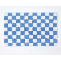 Homescapes Check 100% Cotton Non Slip Bath Mat in Blue