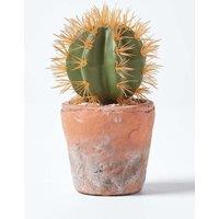 Homescapes Small Round Artificial Cactus in Terracotta Pot, 15cm Tall in Orange