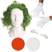 I Love Fancy Dress Factory Worker Accessory Set - Wig, Face Paint, Gloves & Eyebrows in Green