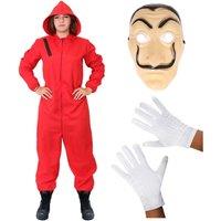 I Love Fancy Dress Bank Robber Costume, Mask & Gloves in Red | Size: XL