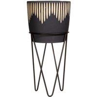 Sass & Belle Black Sgrafitto Cement Planter With Wire Stand