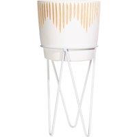 Sass & Belle White Sgrafitto Cement Planter With Wire Stand