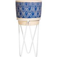 Sass & Belle Blue Wave Cement Planter With Wire Stand