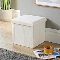 Home Source Ottoman Storage Chest Folding Corduroy Fabric Solid Storage Box in Cream