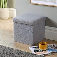 Home Source Folding Ottoman Cream Boucle Teddy Bear Fabric Chest Solid Storage Box in Grey